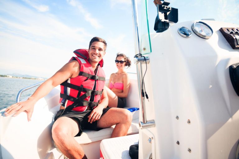young couple on boat